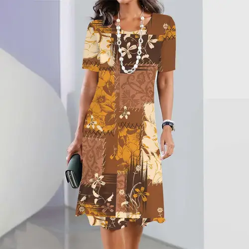 Imagen 2 del producto Vestidos con estampado gráfico Vintage para mujer, vestidos elegantes de verano, longitud media, talla grande, moda femenina, envío gratis, nuevo