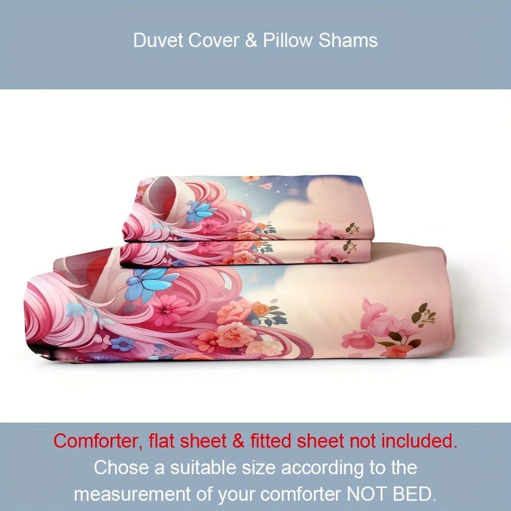 Pink Floral Unicorn Print All Season Bedding Set Soft Comfortable And Breathable Duvet Cover For Bedroom Guest Room And Dorm