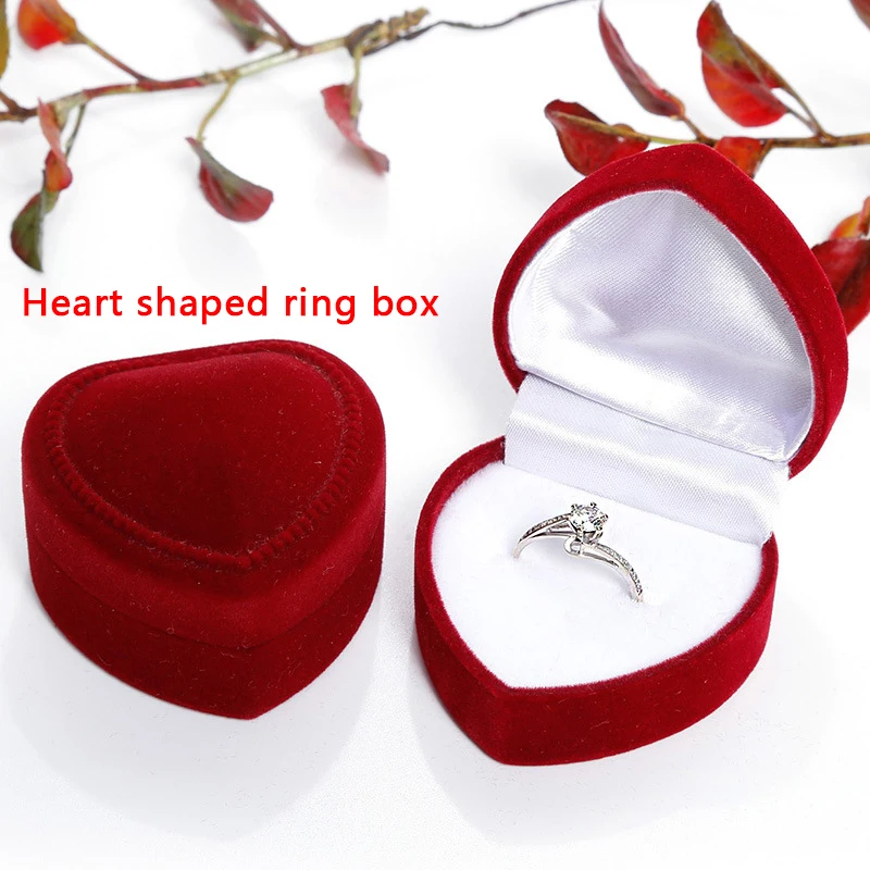 

Red Flocking Heart Shape Wedding Ring Velvet Storage Boxes Jewelry Earrings Display Cases Holder Gift Box Counter Packaging