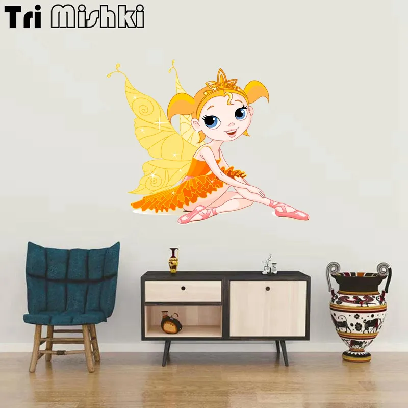 Tri koshki W1465 Beautiful Fairy Ballerina Wall Sticker Waterproof Decal PVC Home Decoration Kids Room Door Living Room Toile