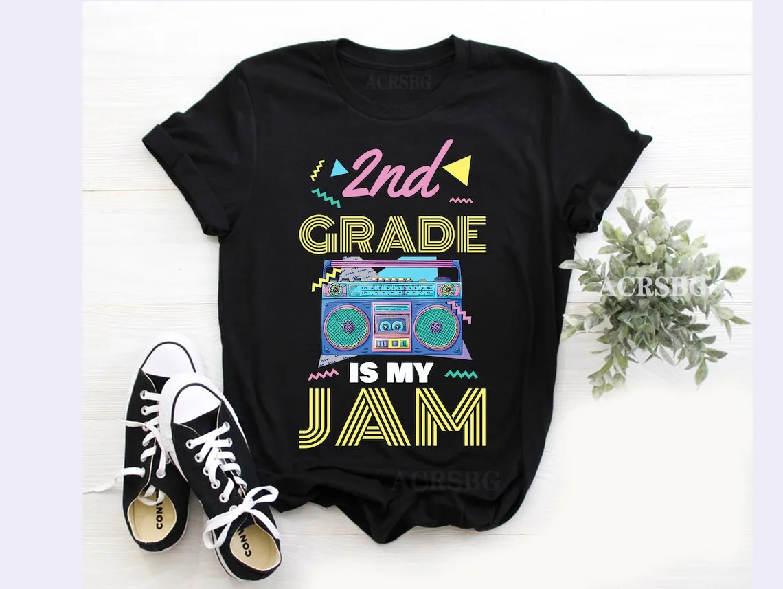 5th 2nd Grade is My Jam Women T Shirts Five Two Vintage 80s Boombox Teacher Student Fashion Tee Tops Big Floppa Oversized Tshirt