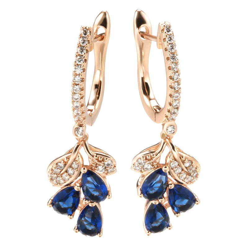 Kienl New 585 Rose Gold Color Long Earring for Women Vintage Blue Natural Zircon Flower Drop Earring High Quality Daily Jewelry