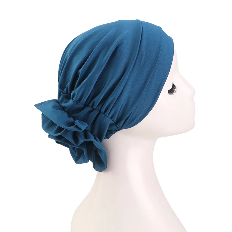 Neue Damen-Hijab-Kappen in Unifarben mit Vintage-Blumenmuster, Muslimische Damen-Turbane, Chemo-Kappen, Kopftücher, Damen-Kopfwickel – Detail 12