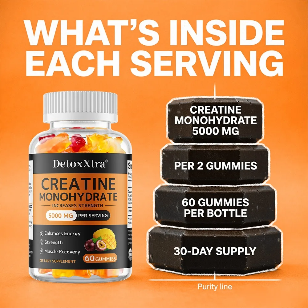 Dietary Supplement, Creatine Monohydrate, 5000 Mg Per Serving, Provides Energy Support for Muscle Growth During Exercise