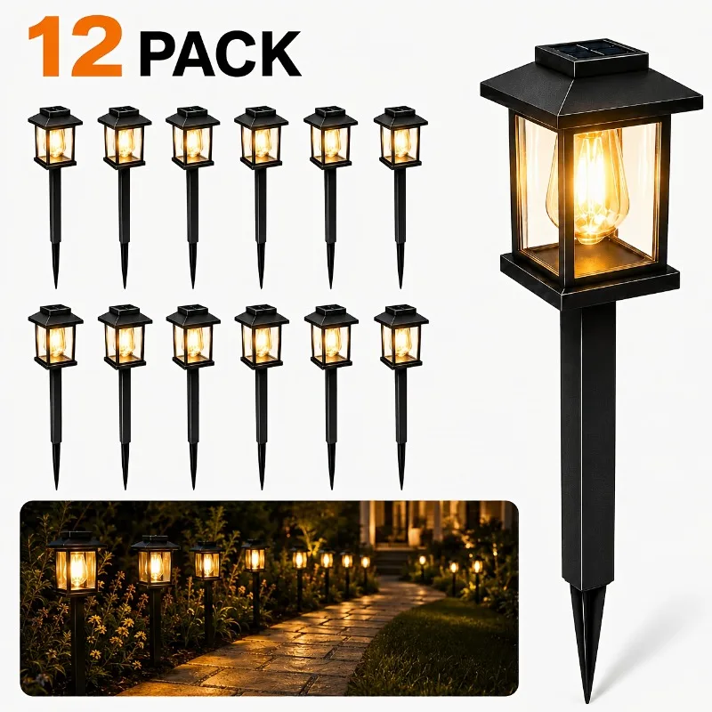 1-12Pack Solar Pathway Lights Warm White LED Solar Landscape Lights Waterproof for Courtyard Driveway Walkway Garden Decor