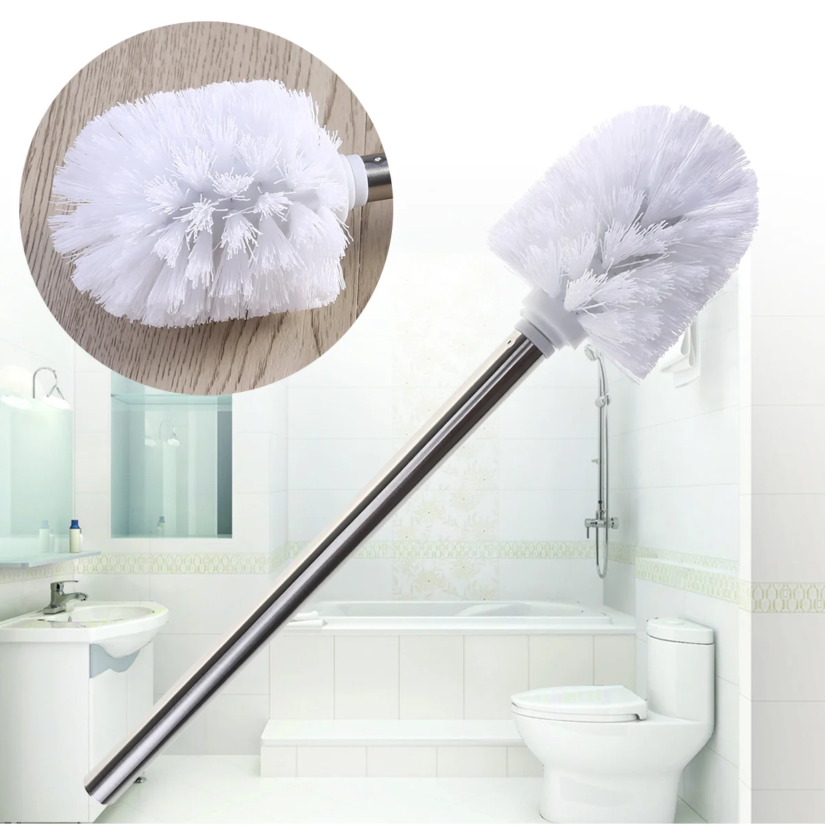 

3 Pcs Toilet Cleaner Brush Cleaning Head & Handle White Stainless Steel Bowl Cleaners