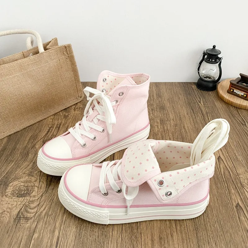 

Spring Autumn Lady Vulcanized Thick-Soled Sneakers Women High-Top Canvas Shoes Cute Adult Skate Shoe Breathable Casual Sneaker