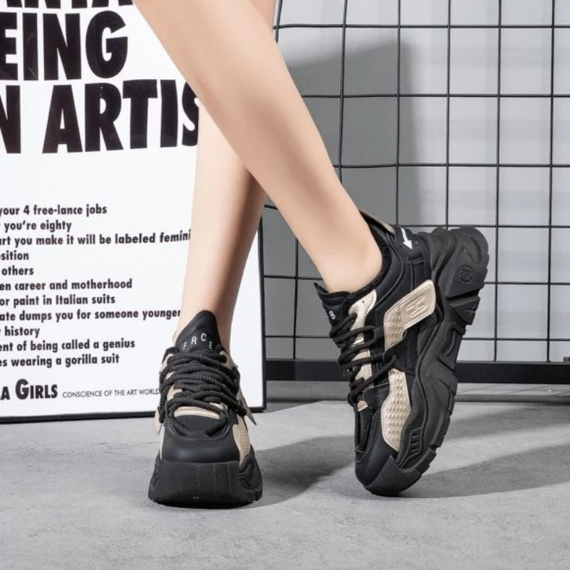 

Women Leather Dad Shoes 2025 Autumn Winter 5cm Height Increasing Versatile Sports Shoes Bestseller Makes Feet Look Smaller