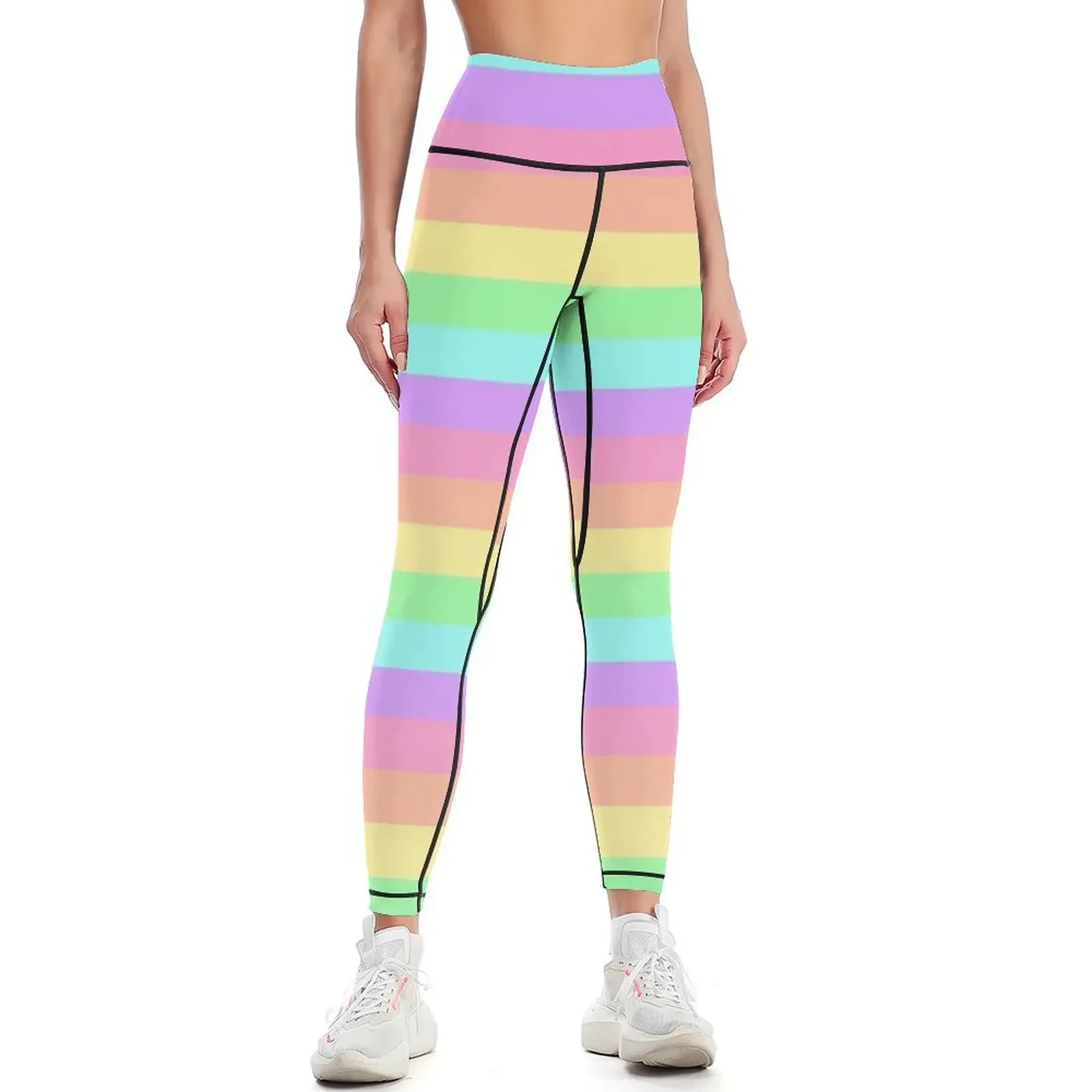 Pastel Rainbow Stripes Leggings sportswear woman gym 2025 sport pants Womens Leggings