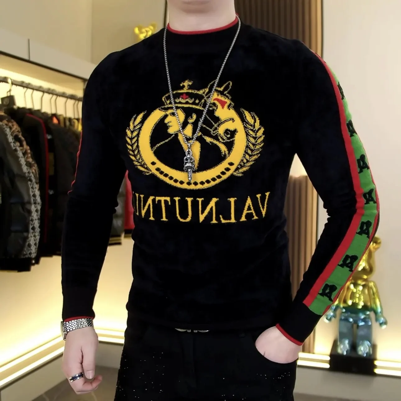 

Men's round Ne Knitted Sweater Faion Slim Fit Elastic Base Layer Knitted Top Winter New Sle Polyester Fiber ort Sve