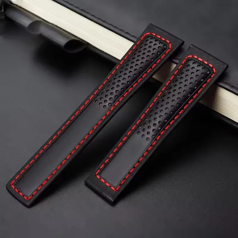 Cowhide Watch Strap 22mm Wristband For Tag Heuer Carrera diving Monaco F1 Fiyta Tissot Watch band Red stitches Leather bracelet