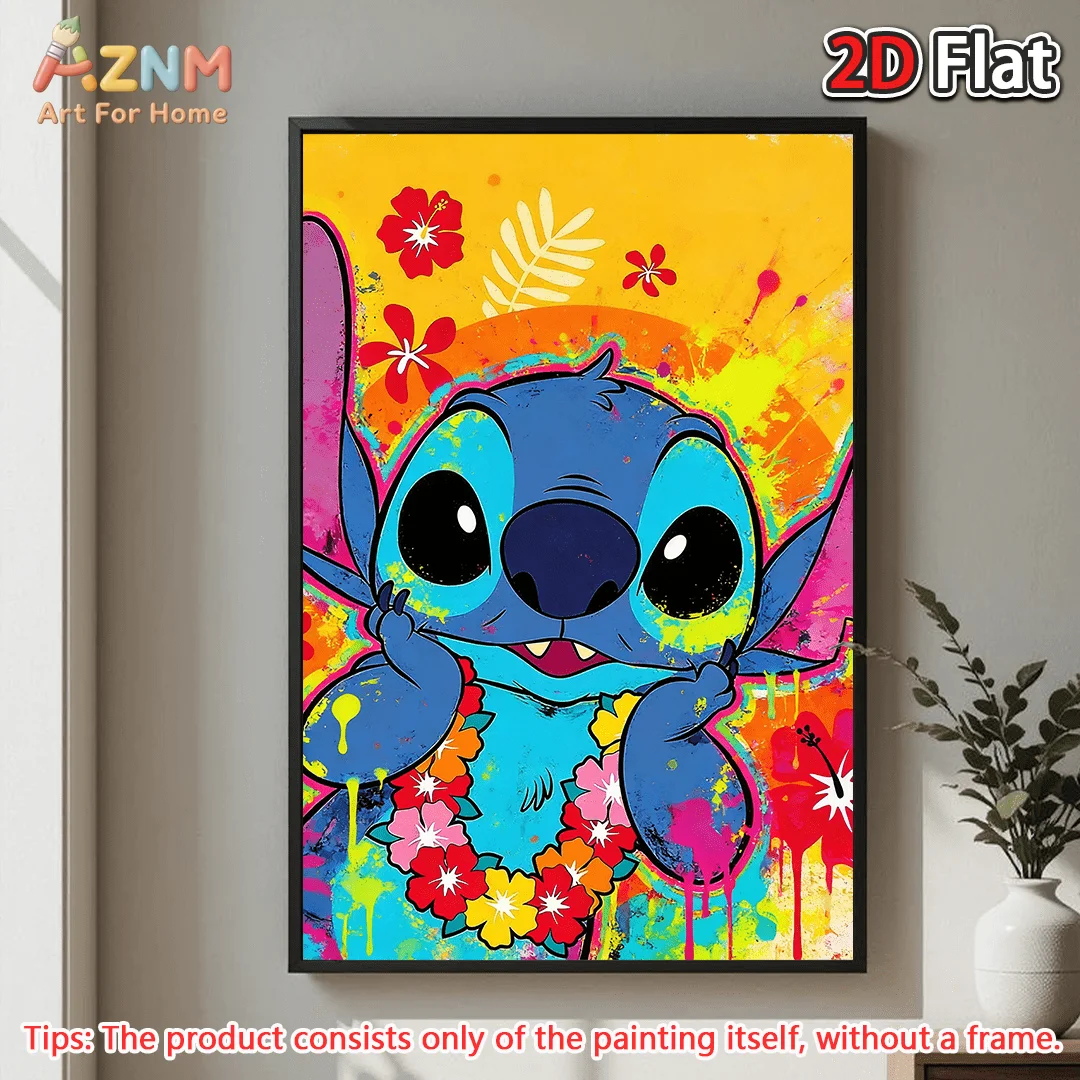 AZNM Stitch - Lienzo decorativo sin marco con diseño de flores hawaianas, póster colorido de dibujos animados de Lilo y Stitch, impresión de póster de dibujos animados de verano, para habitación infantil