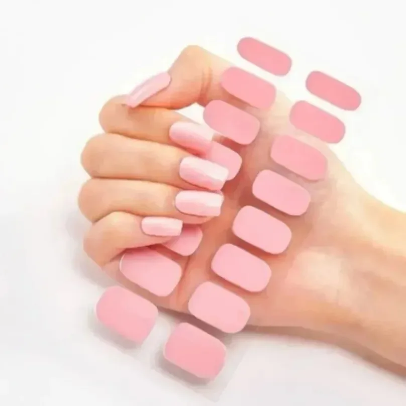 16Tips UV Semi-Cured Gel Nail Wraps Sticker 5D Pure Color Full Cover UV Lamp Gel Sticker Long-Lasting Nail Extension Patch Strip