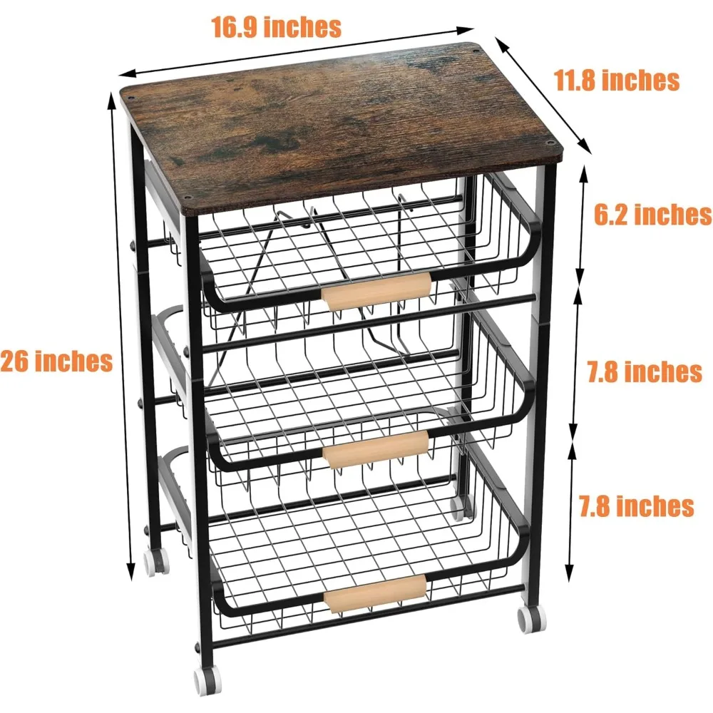 4-Layer Fruit and Trolleys Basket Kitchen Food Organizer, Stackable Storage Cart with Desktop, Kitchen Islands and Trolleys