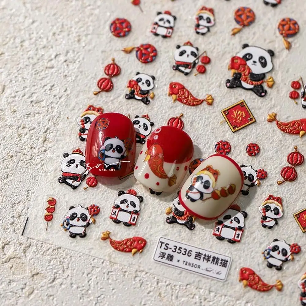 Chinese New Year Panda Panda Nail Stickers Persimmon Manicure Ornaments Panda Nail Decals Red Color Nail Accessories