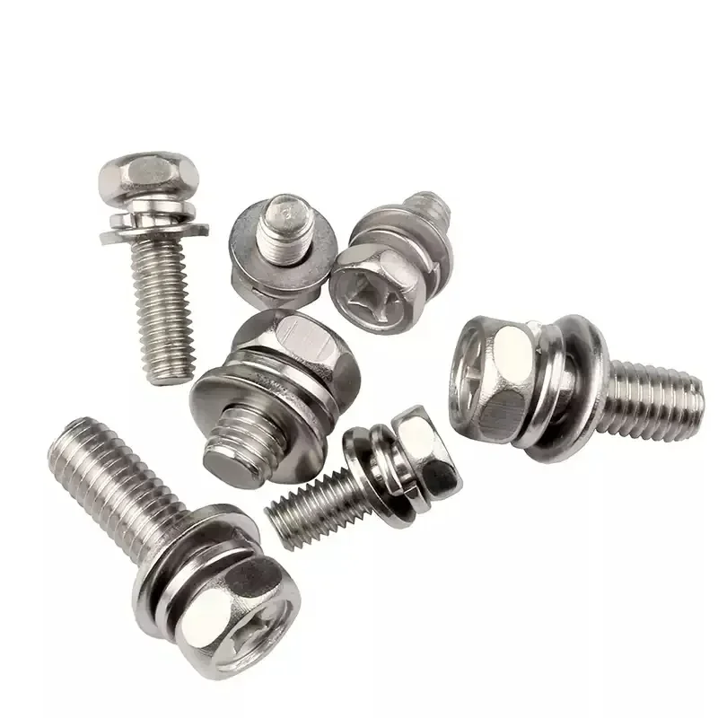 304 Stainless Steel Cross recessed Hex Head With Washer Sem Screw M3 M4 M5 M6 M8 M10 Flat Washer Spring Gasket Assemble Bolt