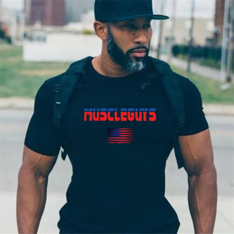 

Summer Cotton Sports Mens Slim Fit Gym Fitness Bodybuilding Casual Runningbasketball Man Jogging Workout T-shirt