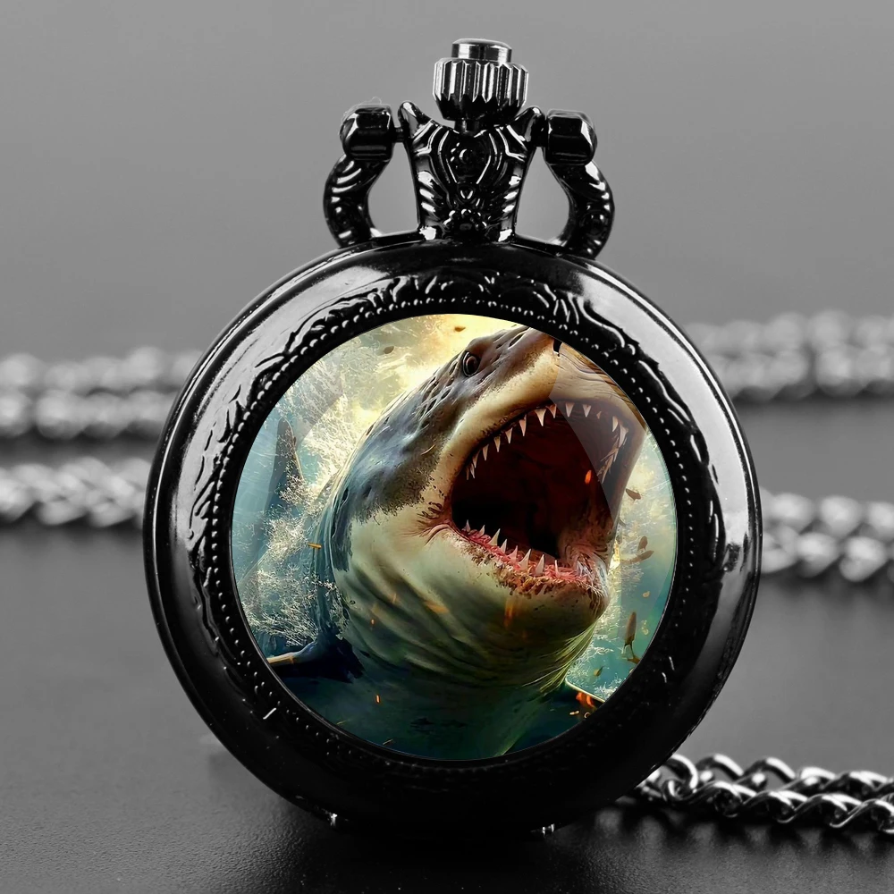 Montre de Poche à Quartz pour Homme et Femme, Design Requin, Verre avant, Cadran Numérique Arabe Durable, Cadeaux Créatifs