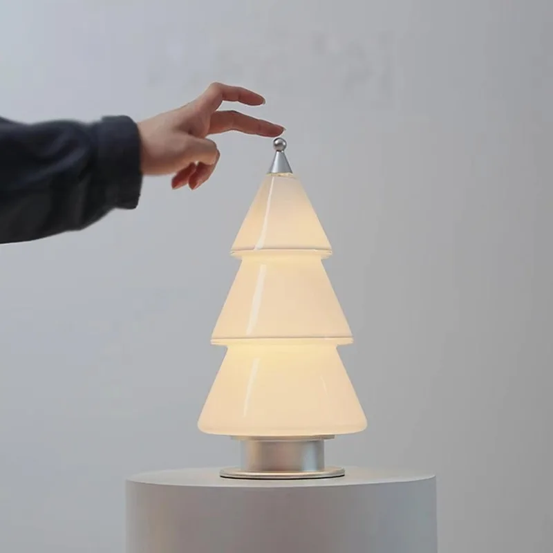 Creative Christmas tree table lamp, cream wind rechargeable touch dimming bedroom bedside atmosphere decorative lamp