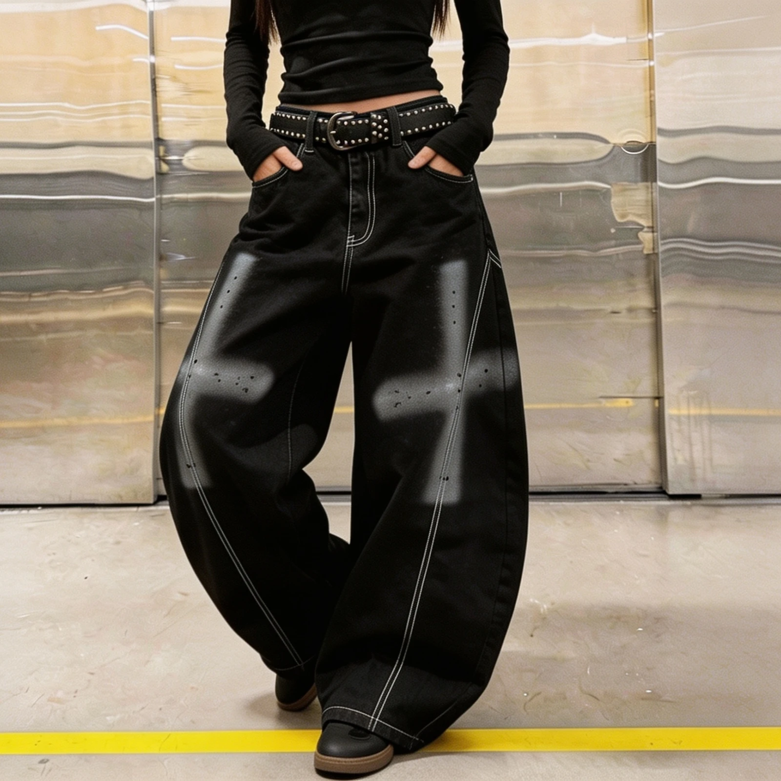 S Cross Y2K Style Wide Leg Pants Women New Trendy Cross Border jeans