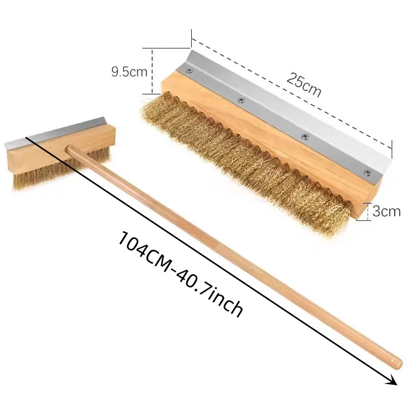 

40-inch Pizza oven brush, copper oven brush, brass and Wooden handle, barbecue cleaning brush for small oven, kitchen tools