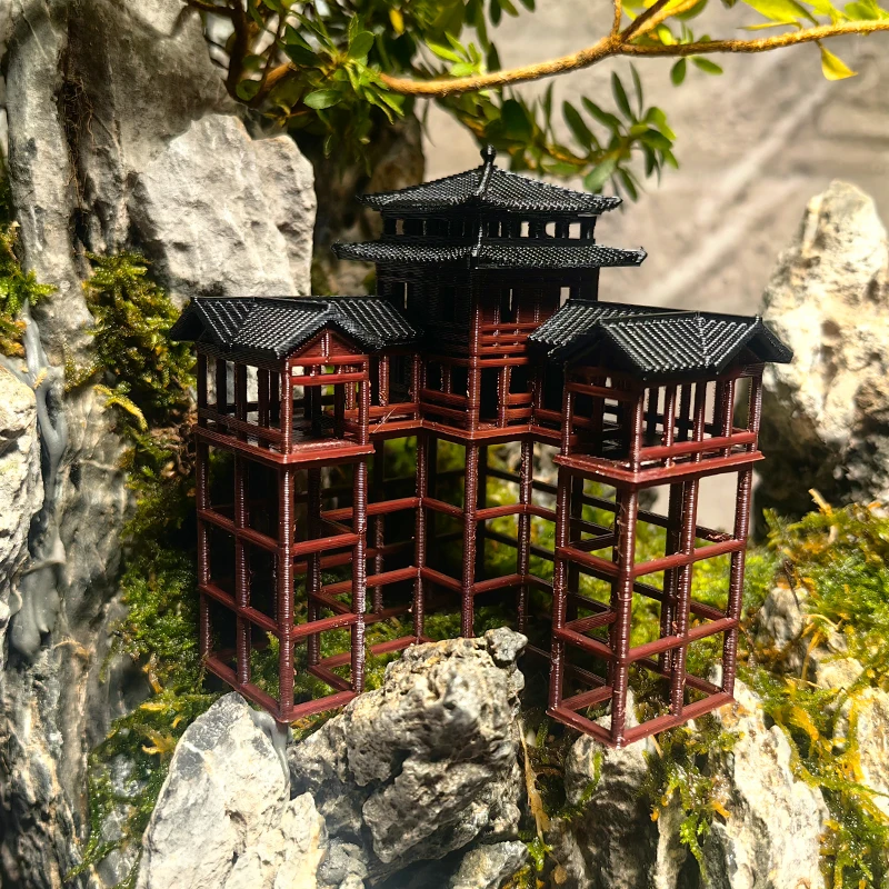 Chiński plastikowy model starożytnej architektury akwarium, bonsai, drukowane 3D Art Deco, ozdoby, akcesoria domowe