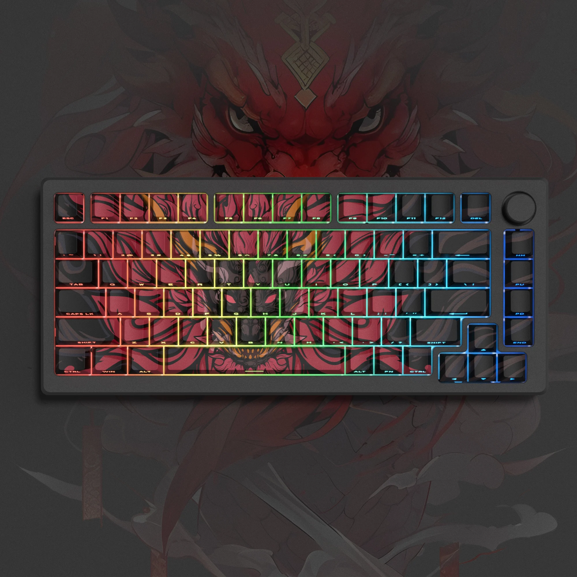 130 Key Dark Red Loong Theme Dye Sub PBT Keycap Cherry Profile Side Print Shine Through Keycaps for MX Switches Gaming Keyboard