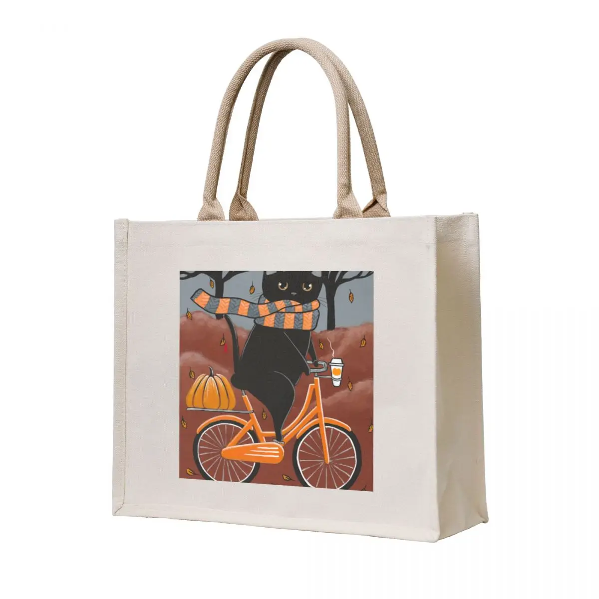 Black Cat Autumn Bicycle Ride Tote Bag Candy bags bags for women Customizable tote bag