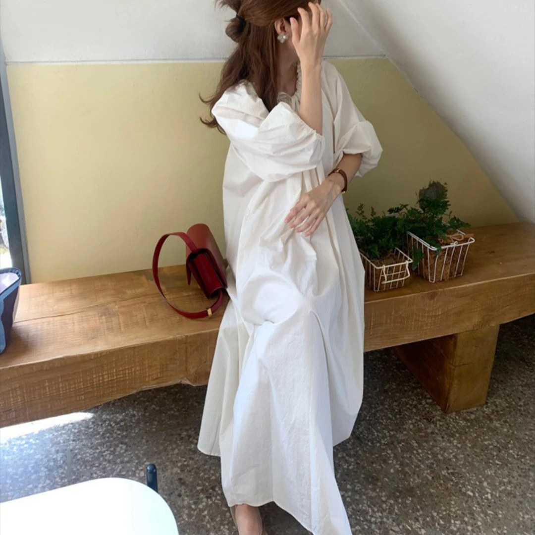 

Long Muslin Robe 100% Cotton White Dress Causal A-line Loose Soild Long Sleeve Lace-Up Maxi Dresses Women Clothing Streetwear