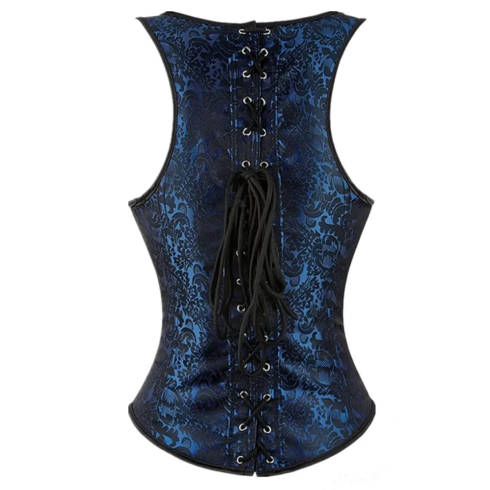 Women Vintage Jacquard Steel Boned Underbust Corset Gothic Waist Trainer Bustier Vest Corselet Top Plus Size XS-7XL