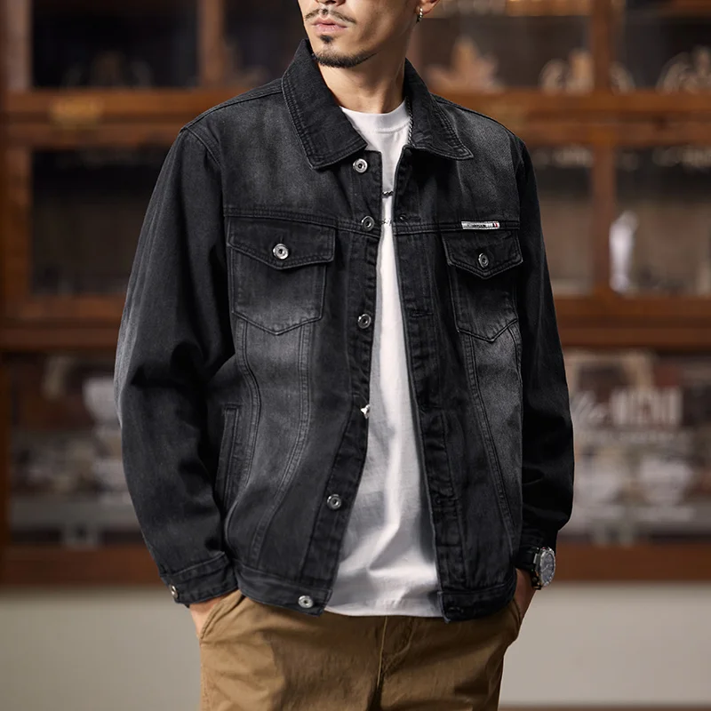 

Men's Retro Thickened Classic American Style Casual Jacket Autumn Winter Heavyweight Non-Stretch Denim Outerwear