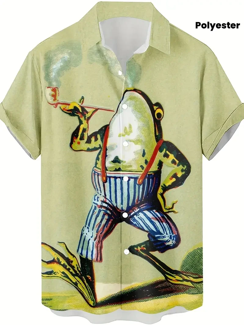 

Мужские повседневные рубашки, забавные рубашки с 3d принтом лягушки, мужские модные гавайские пляжные блузки, новинка, женская блузка, рубашка с лацканами для отпуска, топы