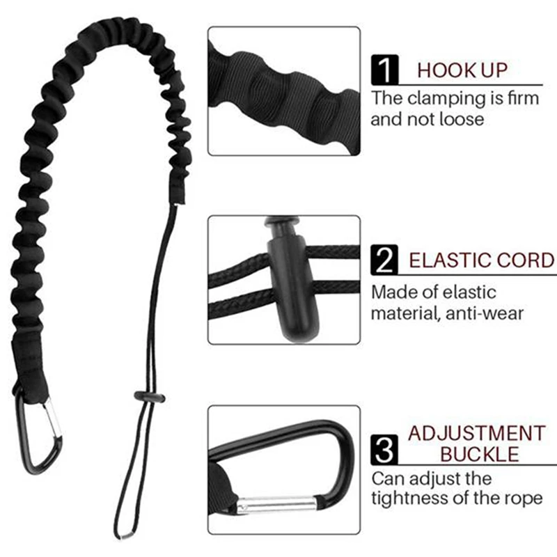 6 buah tali alat Lanyard, tali alat luar ruangan, tali pengaman pencegah jatuh ketinggian tinggi, tali alat elastis yang dapat ditarik, HITAM