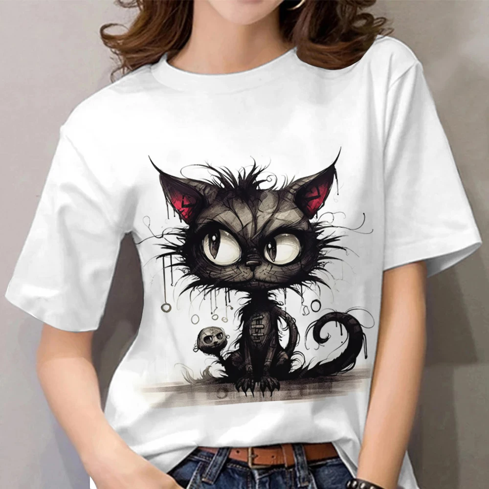 

Cartoon T Shirt For Women Casual Short Sleeve Clothing Cat Pattern 3d Print Tops T-Shirts Summer Oversized O-Neck Pullover