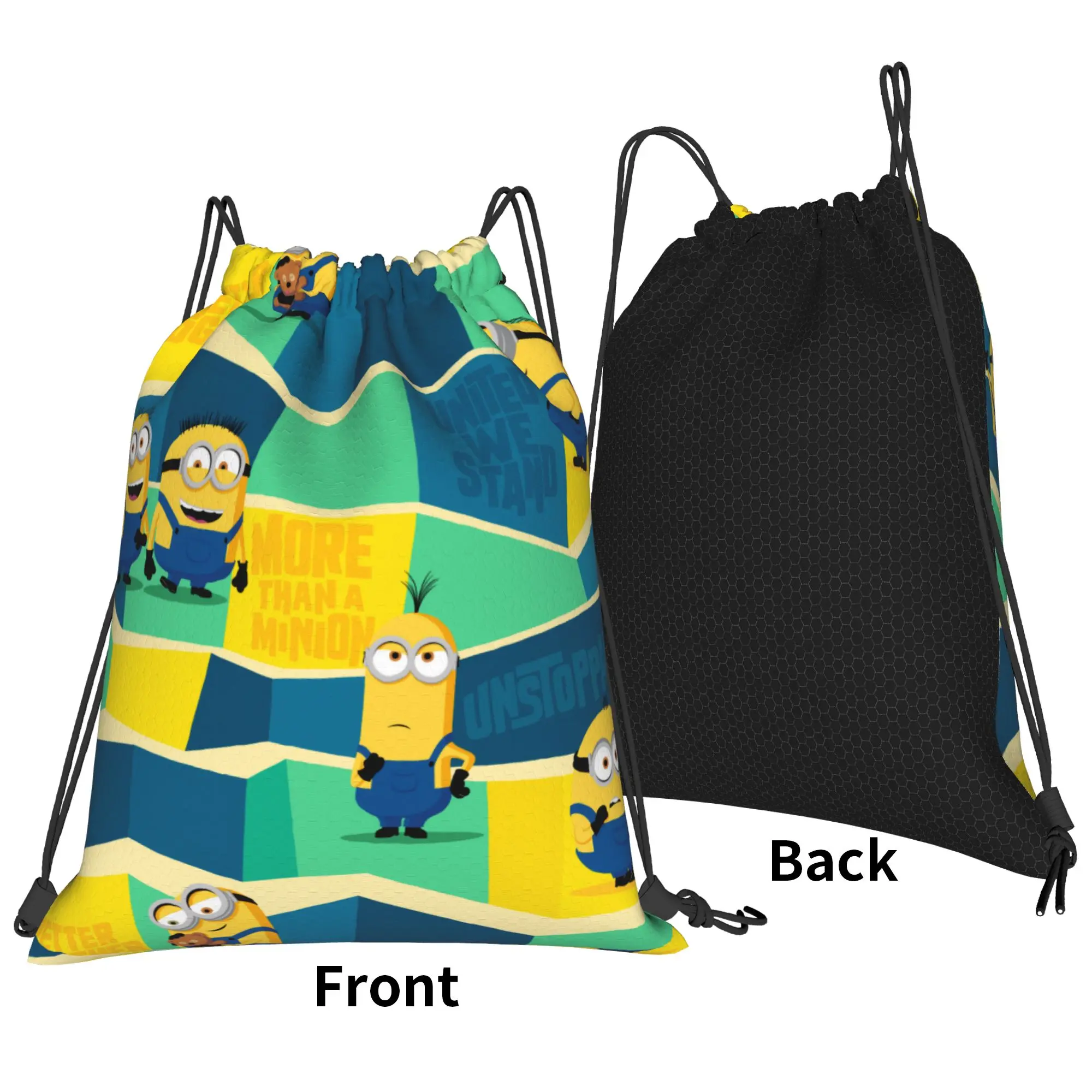 M-Minions-s  The Rise of Gru Cartoon Drawstring Bags Sports Backpack Gym Sackpack Water Resistant  String Bags for Cycling