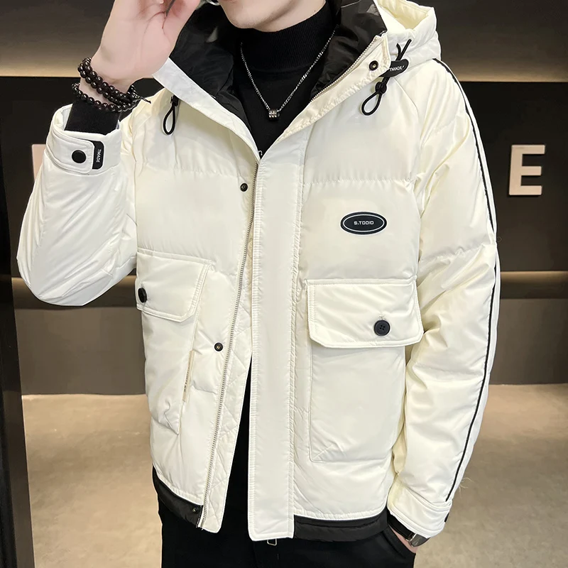 

Casual Men's Hooded White Duck Down Jackets 2024 Winter High-Quality Warm Puffer Coats Outwear Loose Windproof Down-Filled Tops