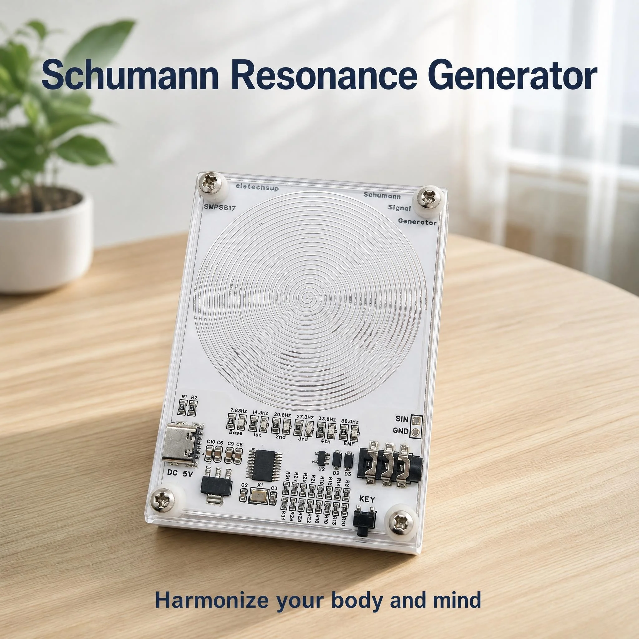 SMPSB17 Schumann Resonance Frequency Generator, 7.83Hz–38Hz, 7 Healing Modes, USB Type-C 5V