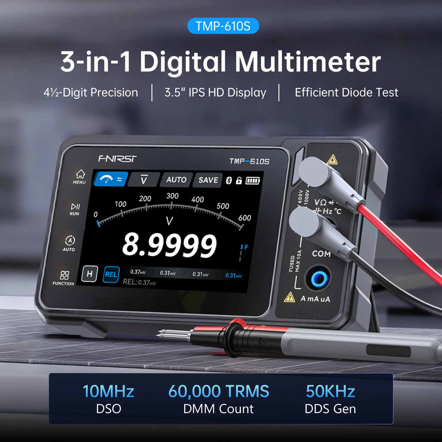 FNIRSI TMP-610S 3 in 1 Digital Multimeter Oscilloscope Signal Generator TMP-600 Handheld Multimeter 60000 Counts True RMS Tester