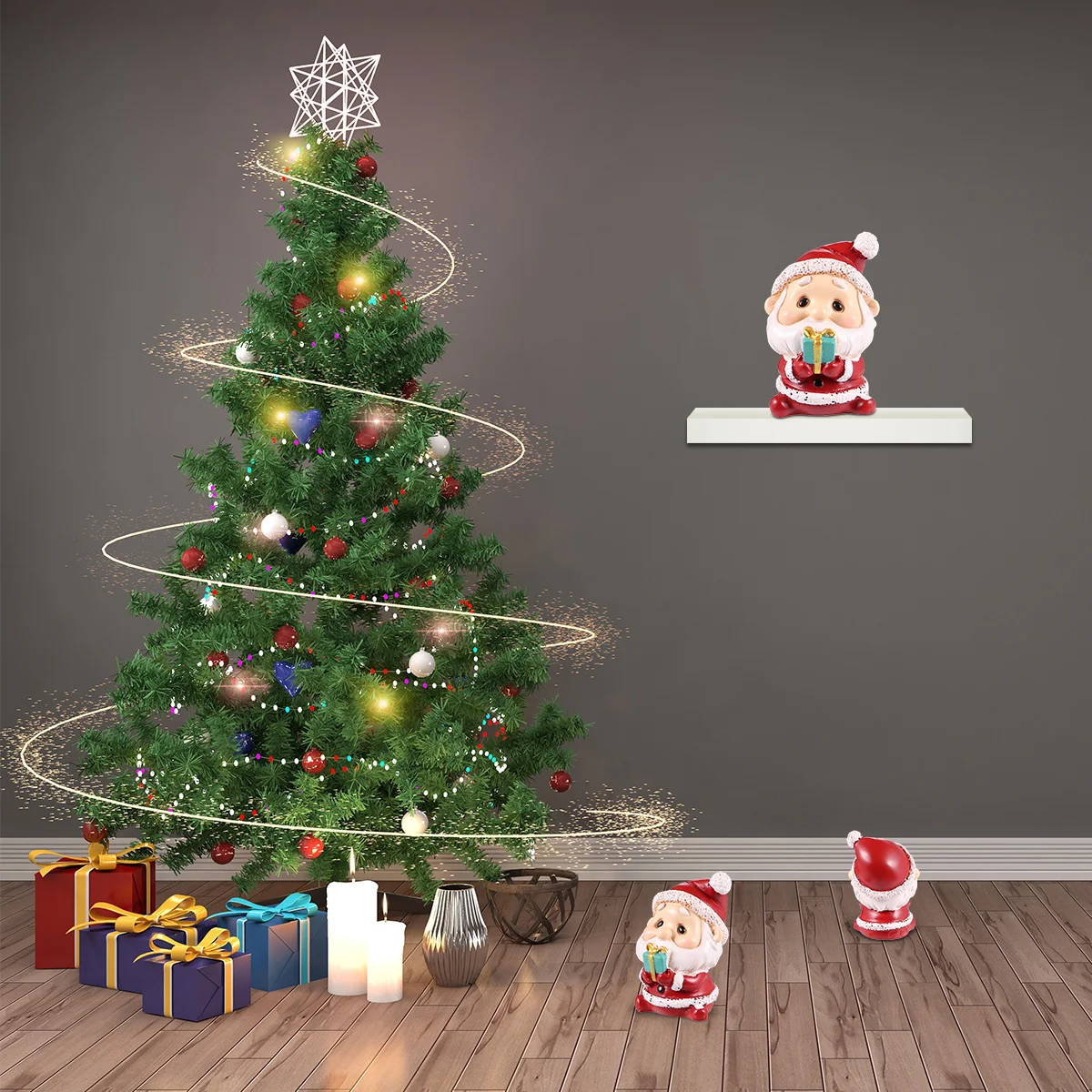 

2 pcs Santa Claus Resin Ornament Mini Christmas Decor For Home Living Room Study Desktop Durable Miniature Landscape Accessory