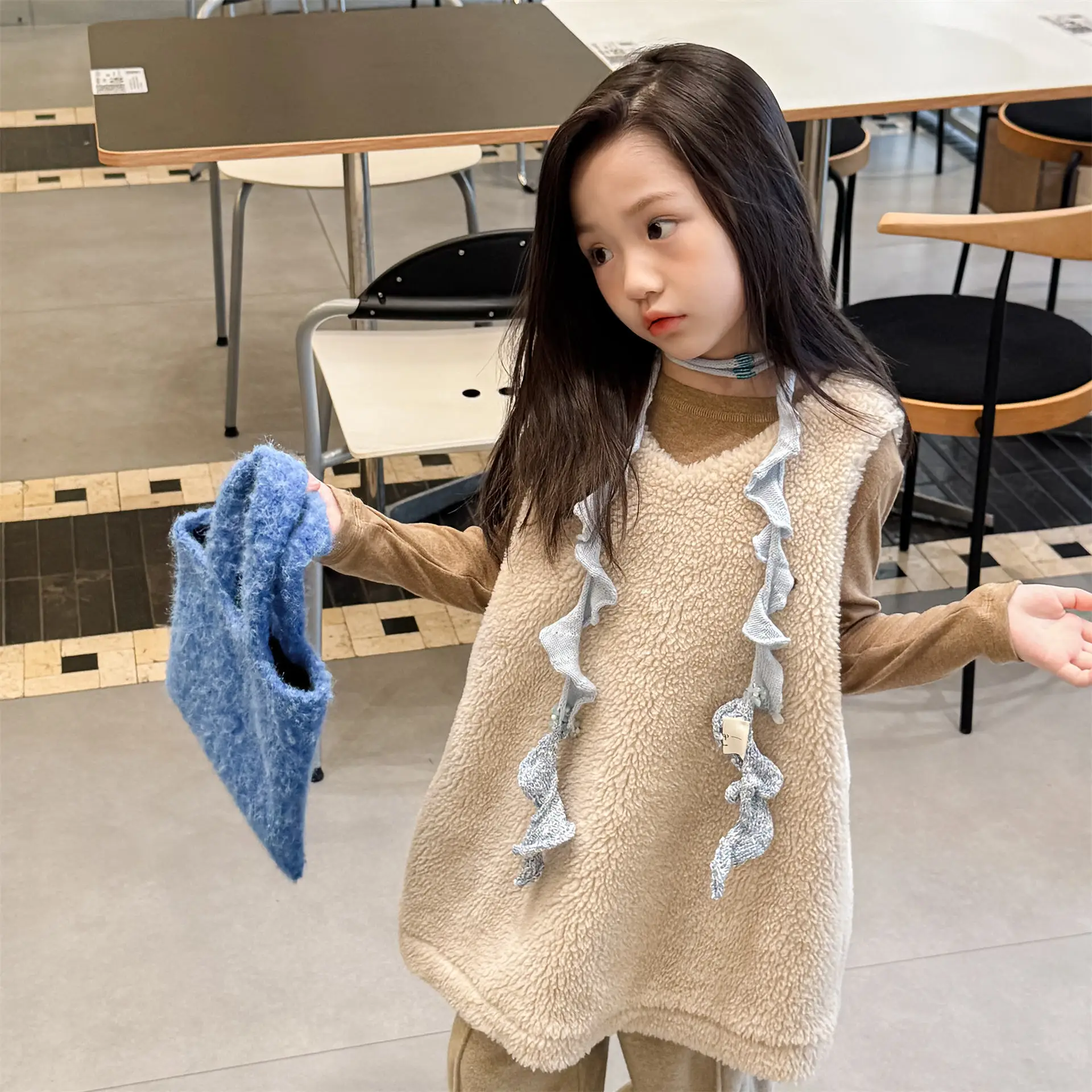 

Solid Girls Berber Fleece Vest Dress Toddler Baby Warm Dress Kids Thick Casual Dress 2025 Winter New Children Sleeveless Dress