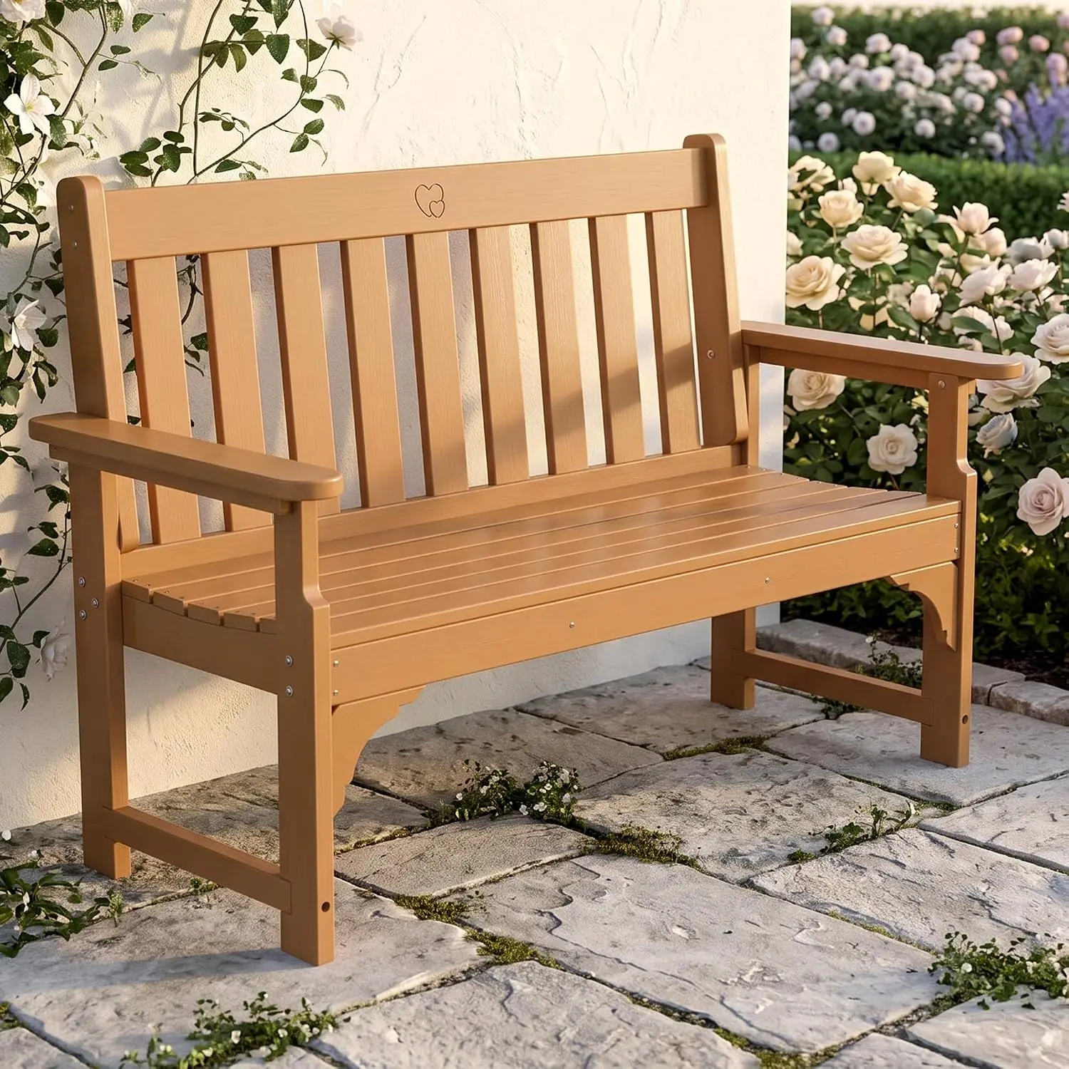 Weather Resistant, 600 lbs Weight Capacity, Low Maintenance, Wide Armrests, Wood-Like Texture, for Garden Patio Park Backyard