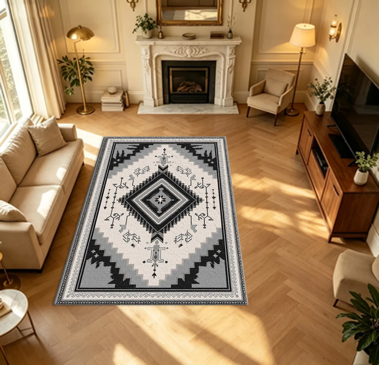 Southwest Native Geometric Carpet Flooring Retro Ethnic Home Living Room Bedroom Area Rug Indoor Household Floor Decoration