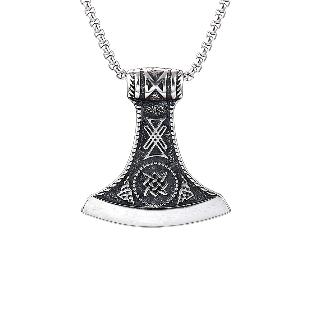 NORRON Rune Relief Viking Battle Axe Alloy Pendant Necklace Personality Retro Men Metal Guillotine Pendants Fashion Jewelry