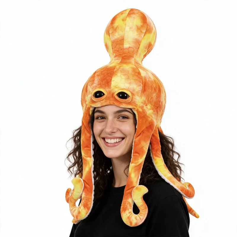 Halloween Accessories Plush Octopus Hat Funny Squid Headwear Octopus Tentacle Head Cap for Halloween Cosplay Party Costume Prop