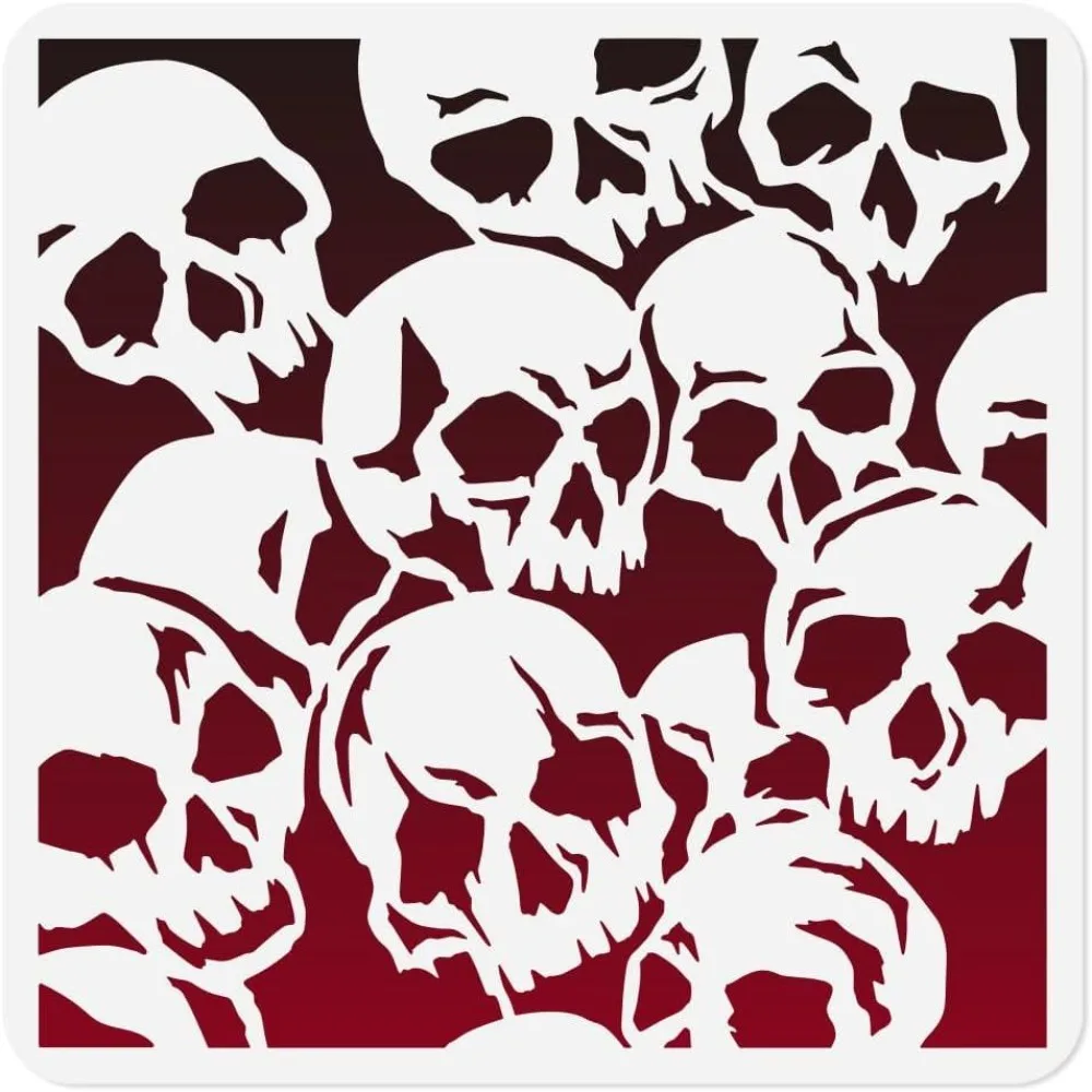 Skulls Stencil for Painting 11.8"x11.8" Reusable Plastic Stencil Drawing Templates Gothic DIY Craft Paint Template for Wall Home