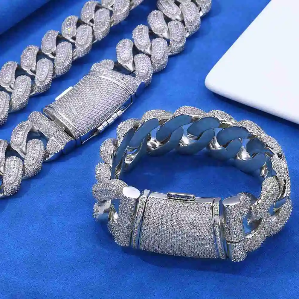 Personalized NUOYA Long Clasp Design Chunky Cuban Link Chain Necklace 925 Sterling Silver Moissanite Hip Hop Jewelry for Men.