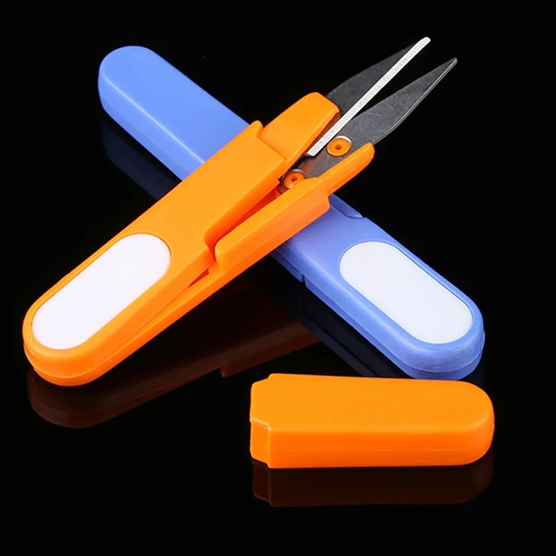 U Shape Scissors Accessory Handle Safety Cover Plastic Sewing Scissors Thread Embroidery Cross-stitch Cutter Portable Spring