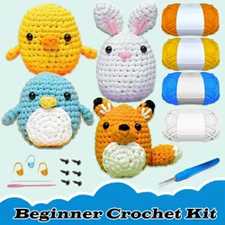 Kids Beginner Crochet Kit Cotton Knitting Yarn Thread Needles Hook Knit Tool Set Animal DIY Craft for Beginners