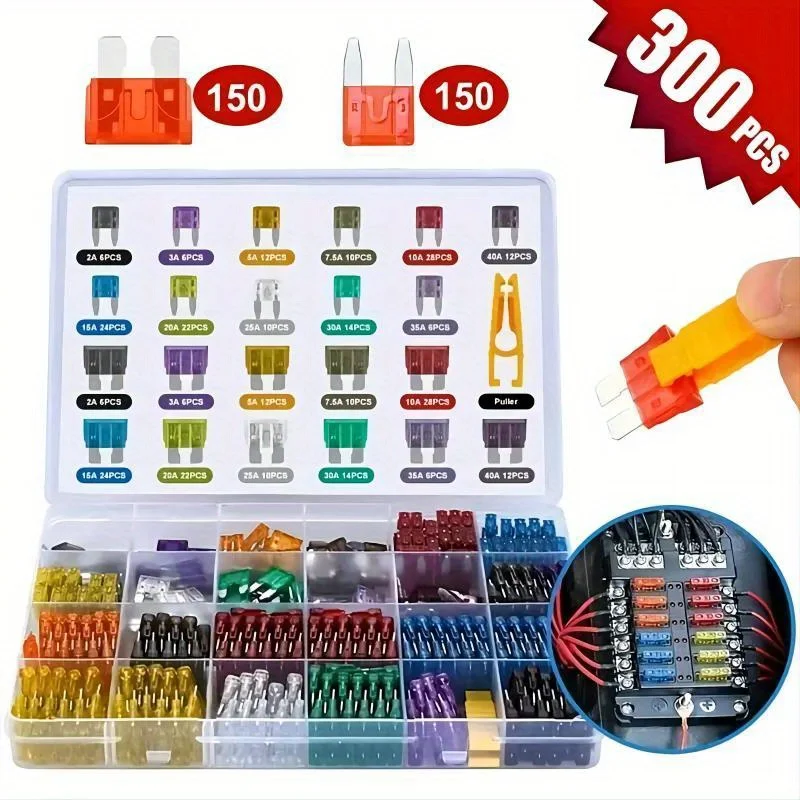 300pcs Car Blade Fuse Assortment Kit Auto Truck Automotive Medium Small Fuse Mixed Motorcycle Circuit Fuse With Box