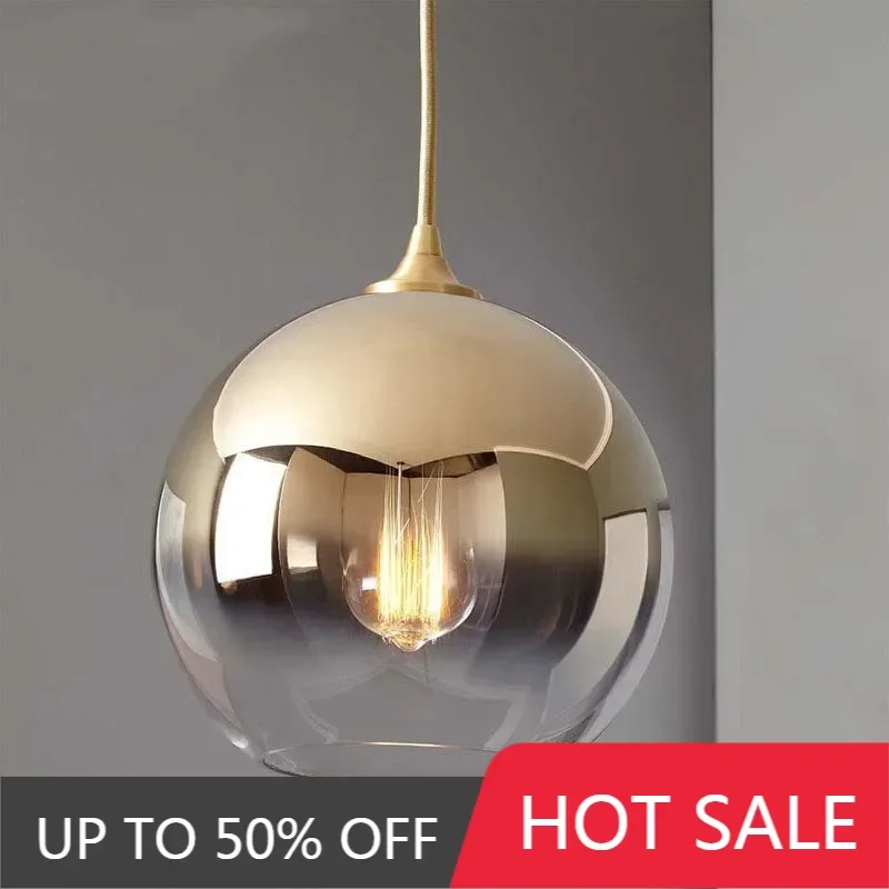 Modern Gold Silver Glass Ball Pendant Light Lighting For Living Dining Meeting Room Bedroom Bar Indoor Decoration Hanging Lamps